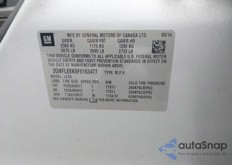 2015 Chevrolet Equinox Ls z USA, uszkodzony, nr VIN 2GNFLEEK8F6163477